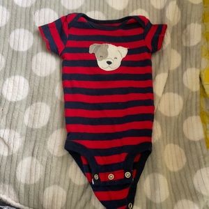 Red and blue striped onsie